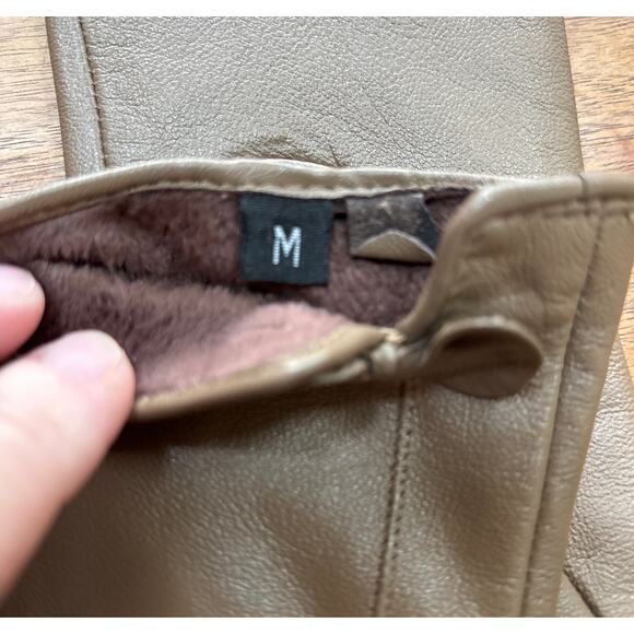 Taupe tan ladies leather gloves sz M classic mid century formal style fur lined - Picture 4 of 7